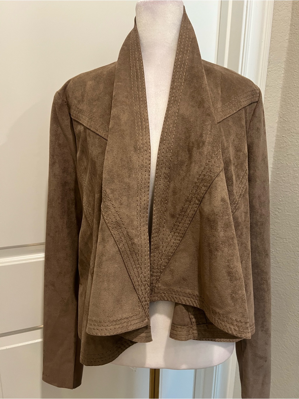 New Bcbg Max Azria Mocha Faux Suede Draped Waterfall Cropped Jacket Size Medium